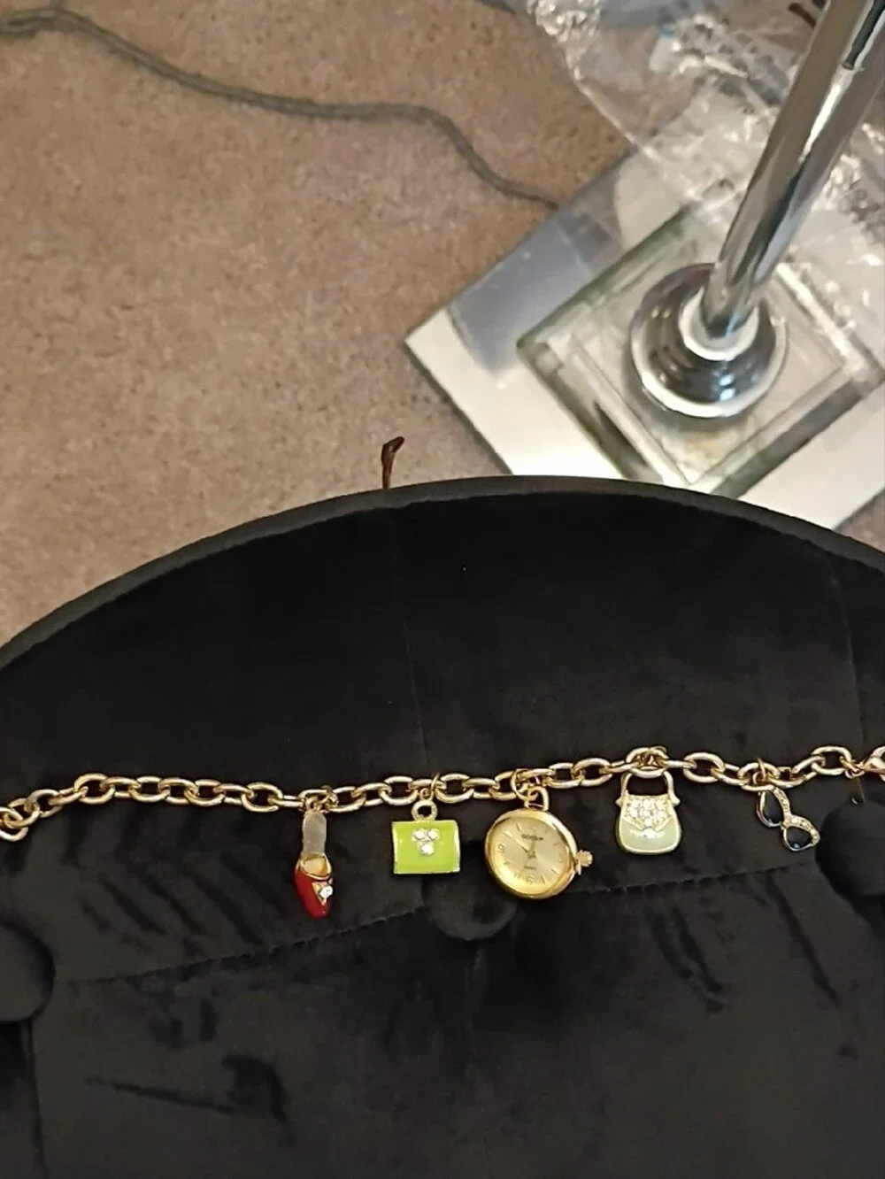 Gossip Gold-Tone Charm Bracelet Watch with Green and Red Accents